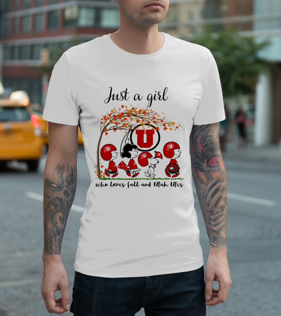 Just A Girl Who Loves Fall And Utah Utes Peanuts Cartoon T-Shirt