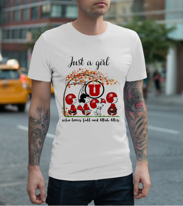 Just A Girl Who Loves Fall And Utah Utes Peanuts Cartoon T-Shirt