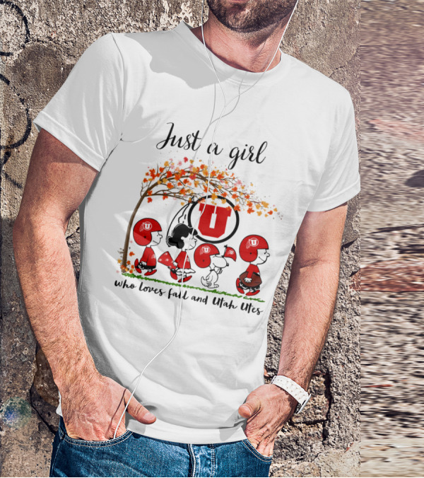Just A Girl Who Loves Fall And Utah Utes Peanuts Cartoon T-Shirt