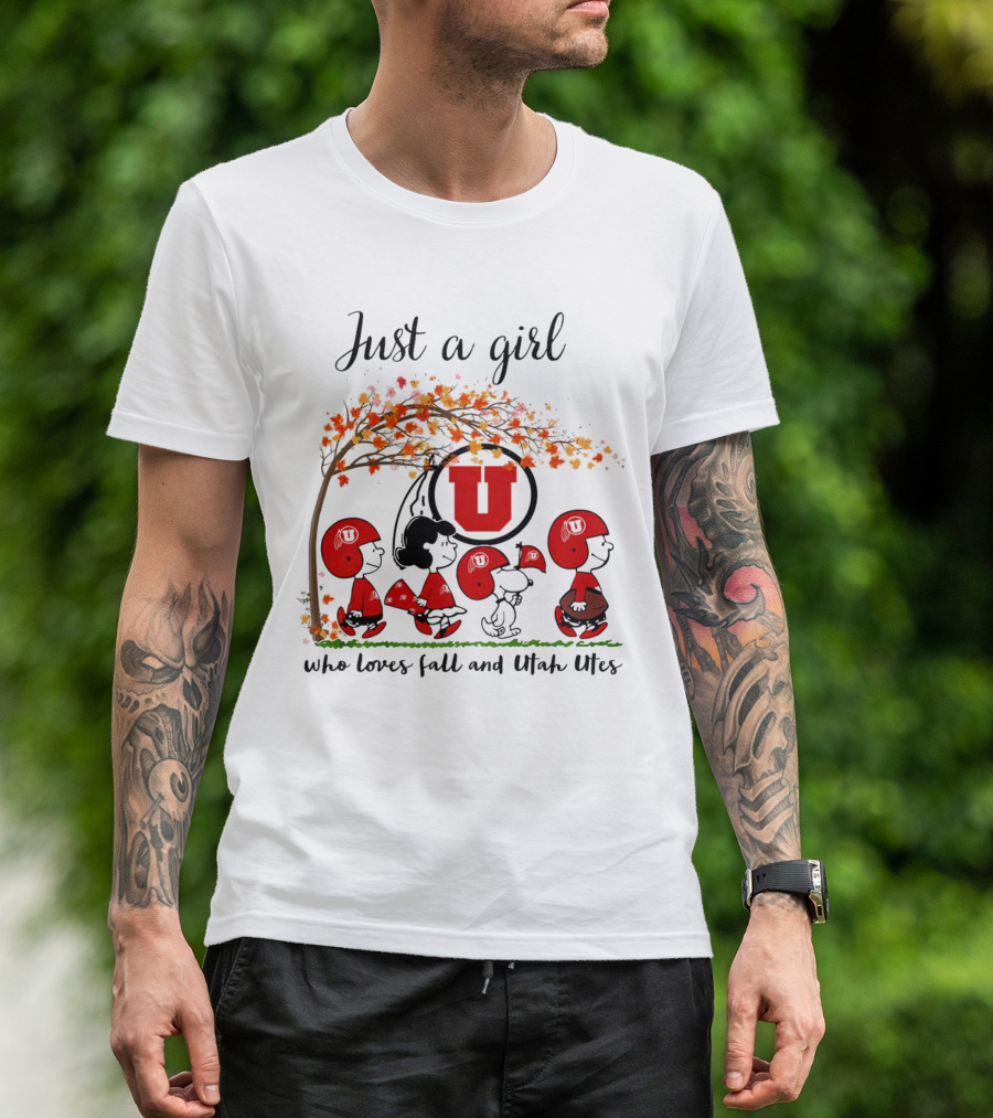 Just A Girl Who Loves Fall And Utah Utes Peanuts Cartoon T-Shirt