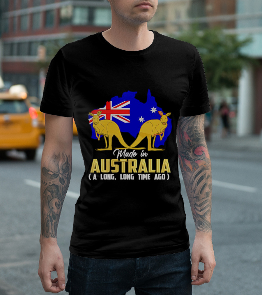 Made In Australia A Long Time Ago With Kangaroos And Australia Map Flag T-Shirt