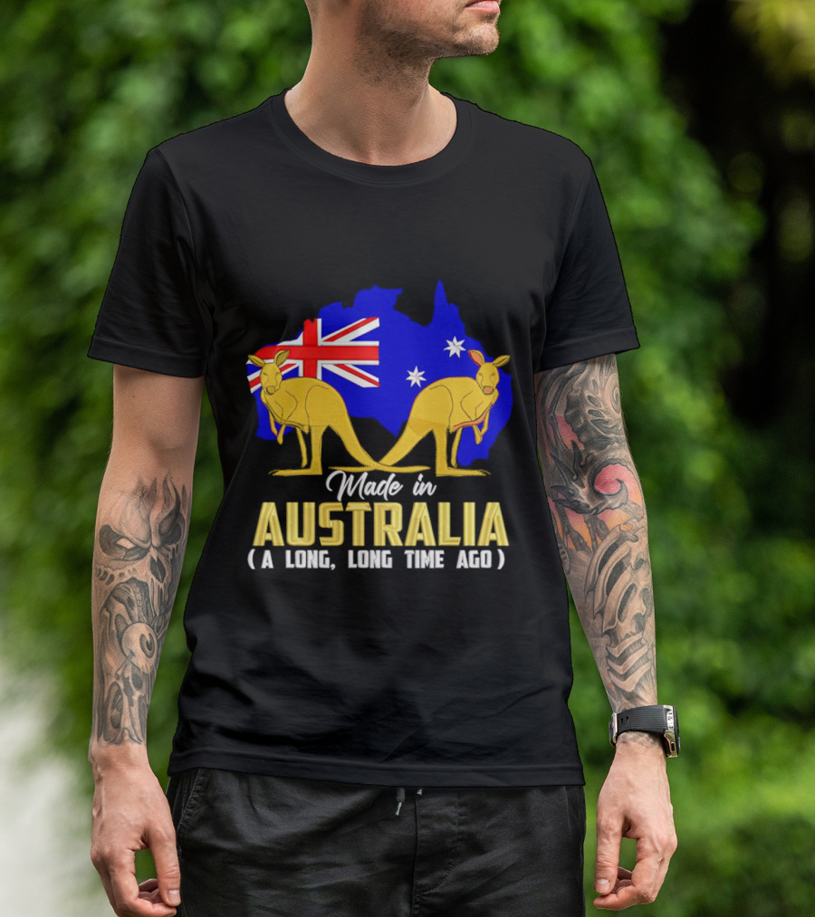 Made In Australia A Long Time Ago With Kangaroos And Australia Map Flag T-Shirt