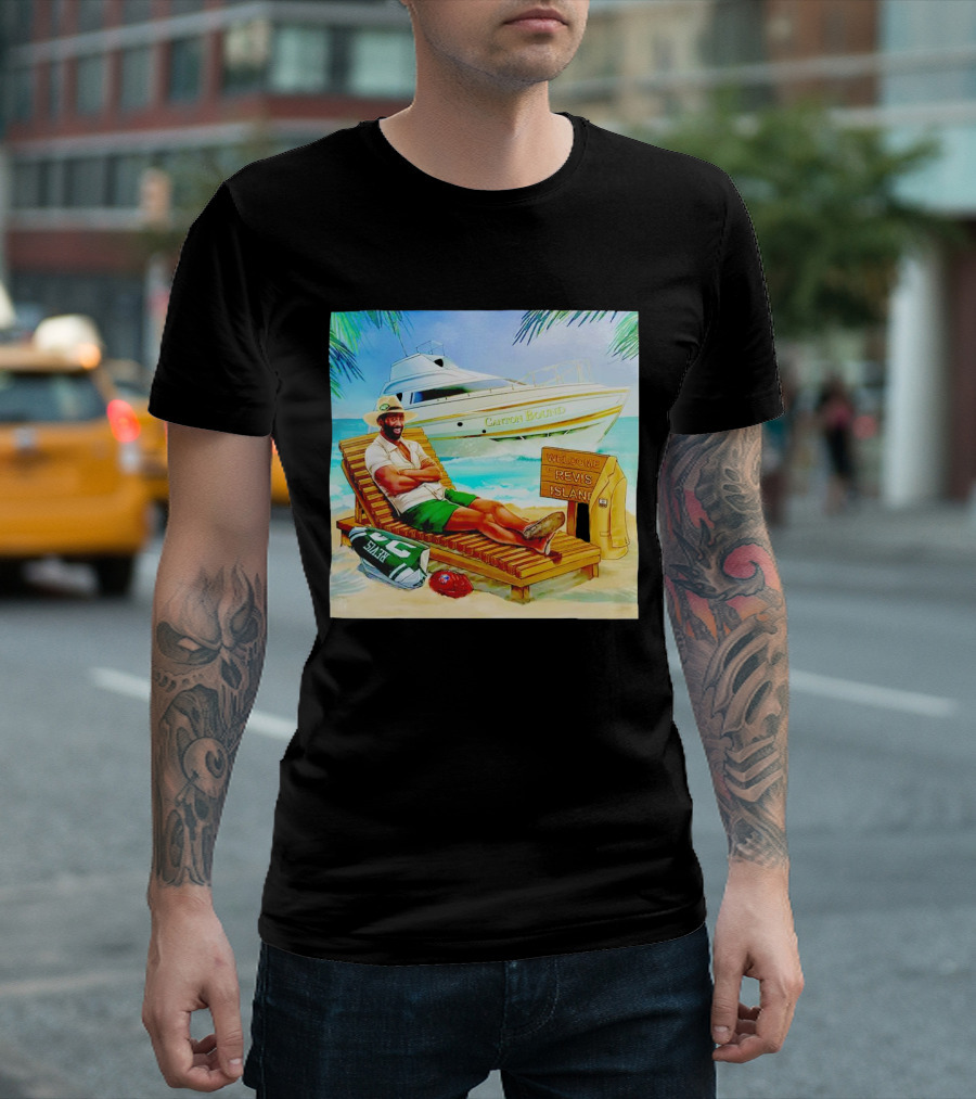 Canton Bound Welcome to Revis Island Tropical Paradise with Boat and Player T-Shirt