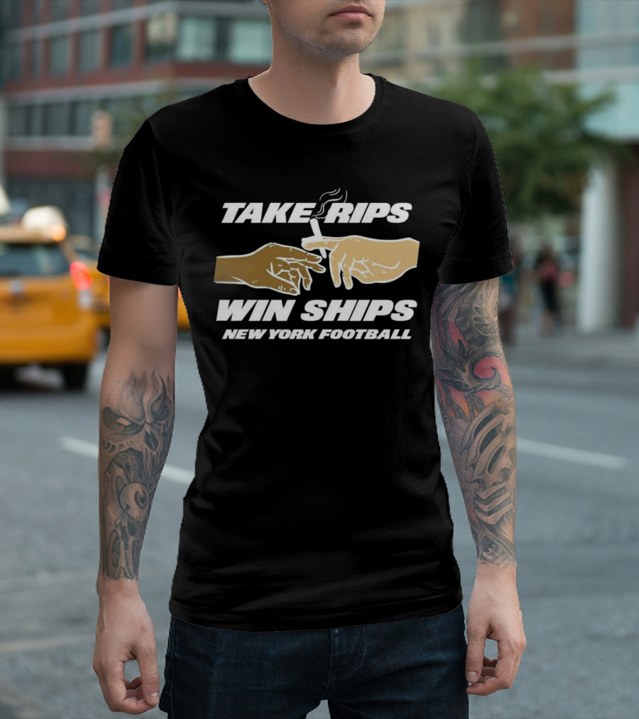 Take Rips Win Ships New York Football Smoking Gesture T-Shirt