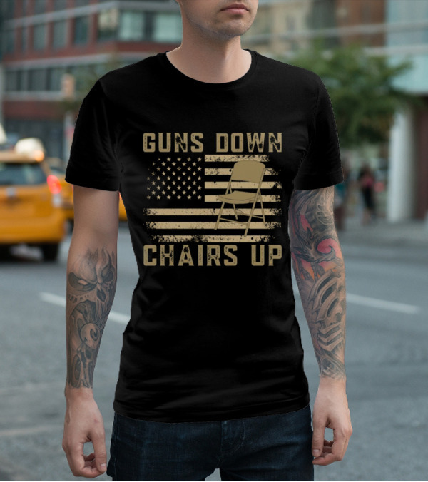 Guns Down Chairs Up American Flag Montgomery Alabama Brawl T-Shirt