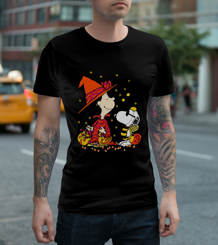 Snoopy Halloween Witch with Cute Bees and Pumpkins T-Shirt