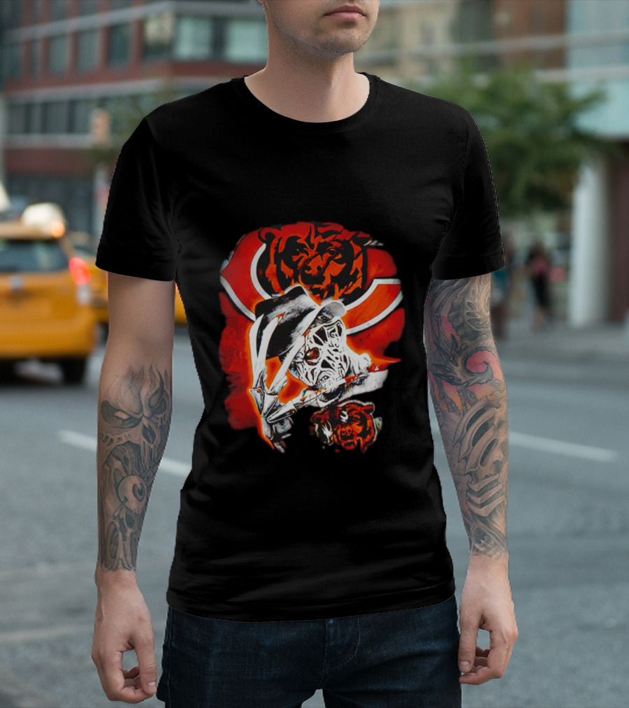 Freddy Krueger Chicago Bears Halloween Horror Crossover T-Shirt