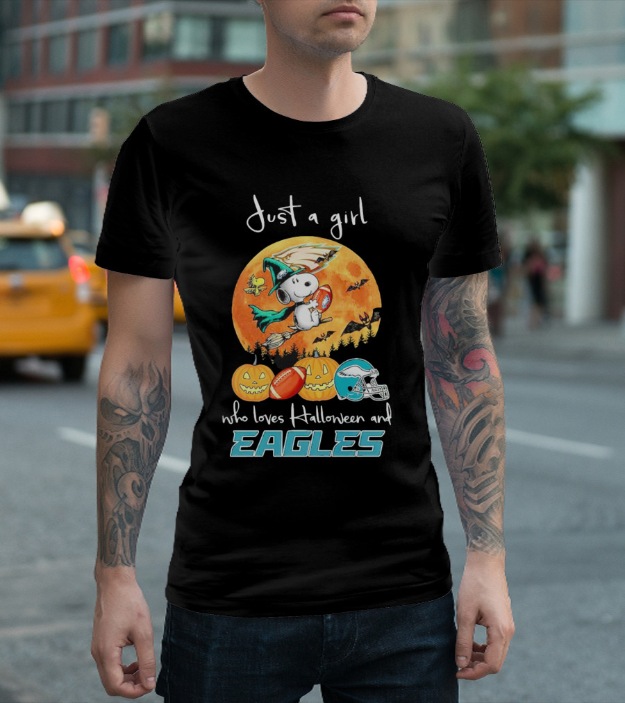 Just a Girl Who Loves Halloween and Philadelphia Eagles Snoopy T-Shirt