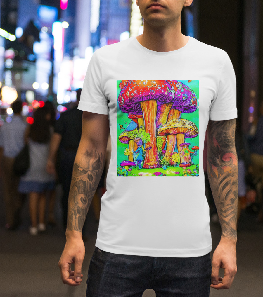 Multi Color Psychedelic Forest Mushrooms Fantasy T-Shirt