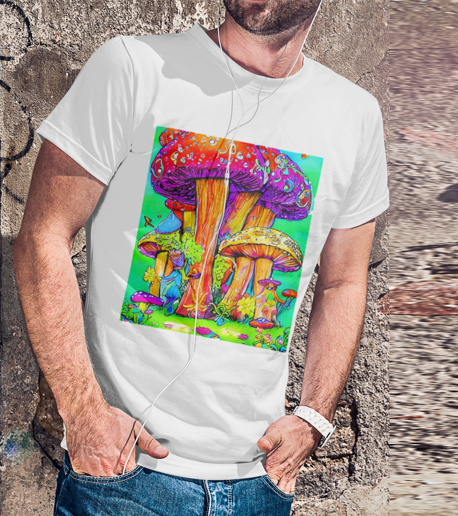 Multi Color Psychedelic Forest Mushrooms Fantasy T-Shirt