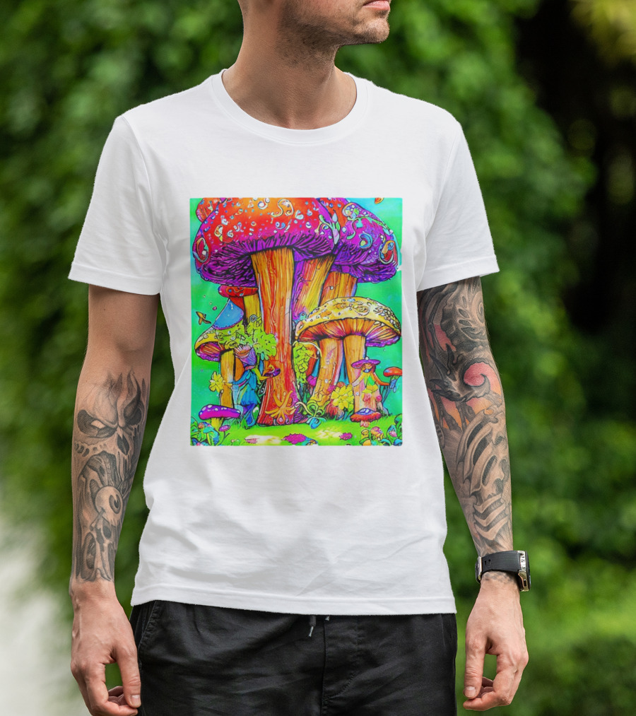 Multi Color Psychedelic Forest Mushrooms Fantasy T-Shirt