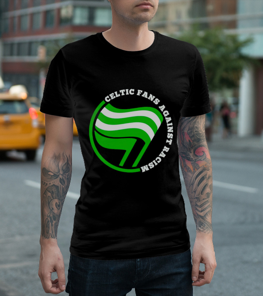 Celtic Fans Against Racism Green and White Flag T-Shirt