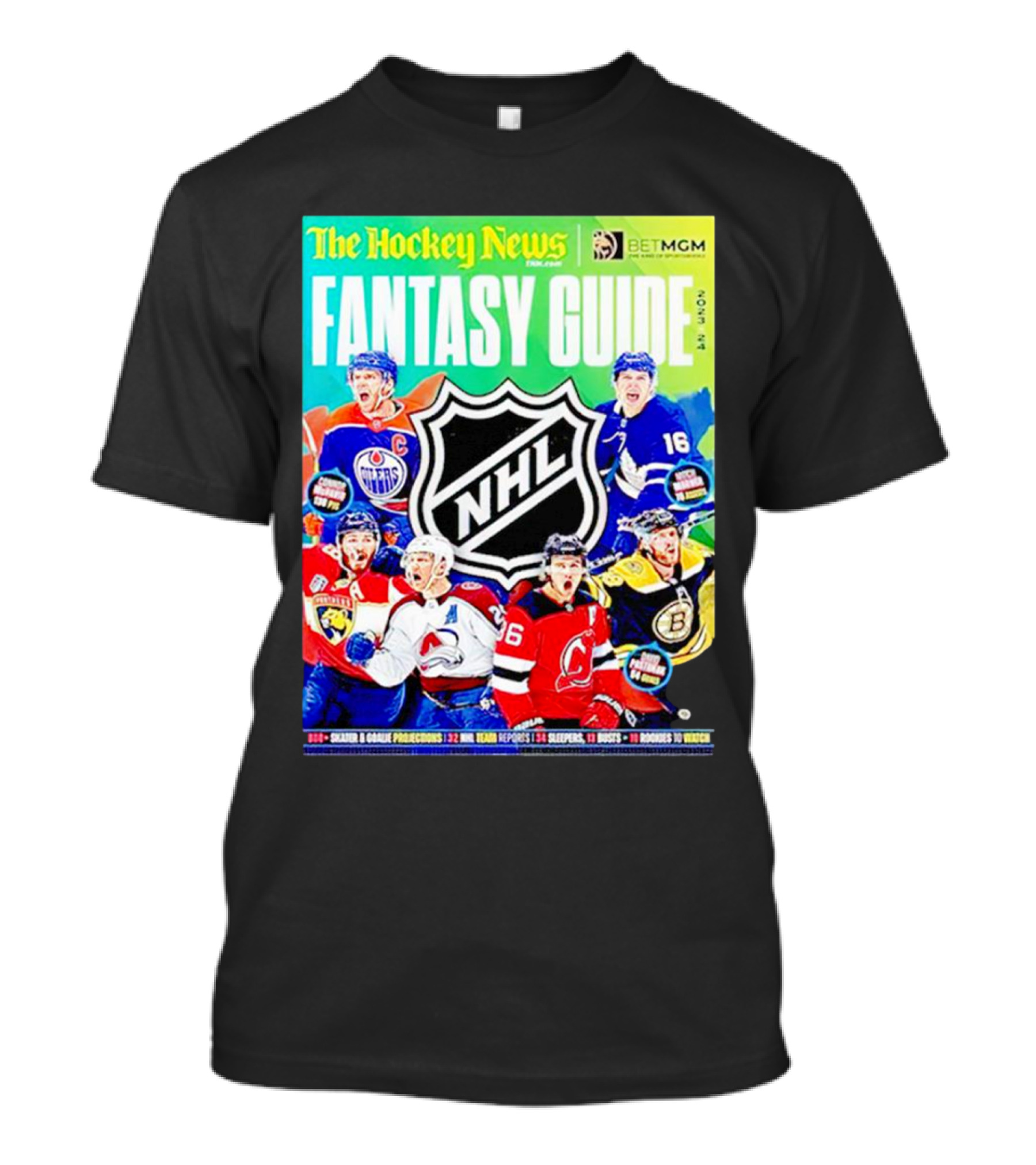 The Hockey News Fantasy Guide 2023-24 NHL Cover Featuring Erik Karlsson Cale Makar T-Shirt
