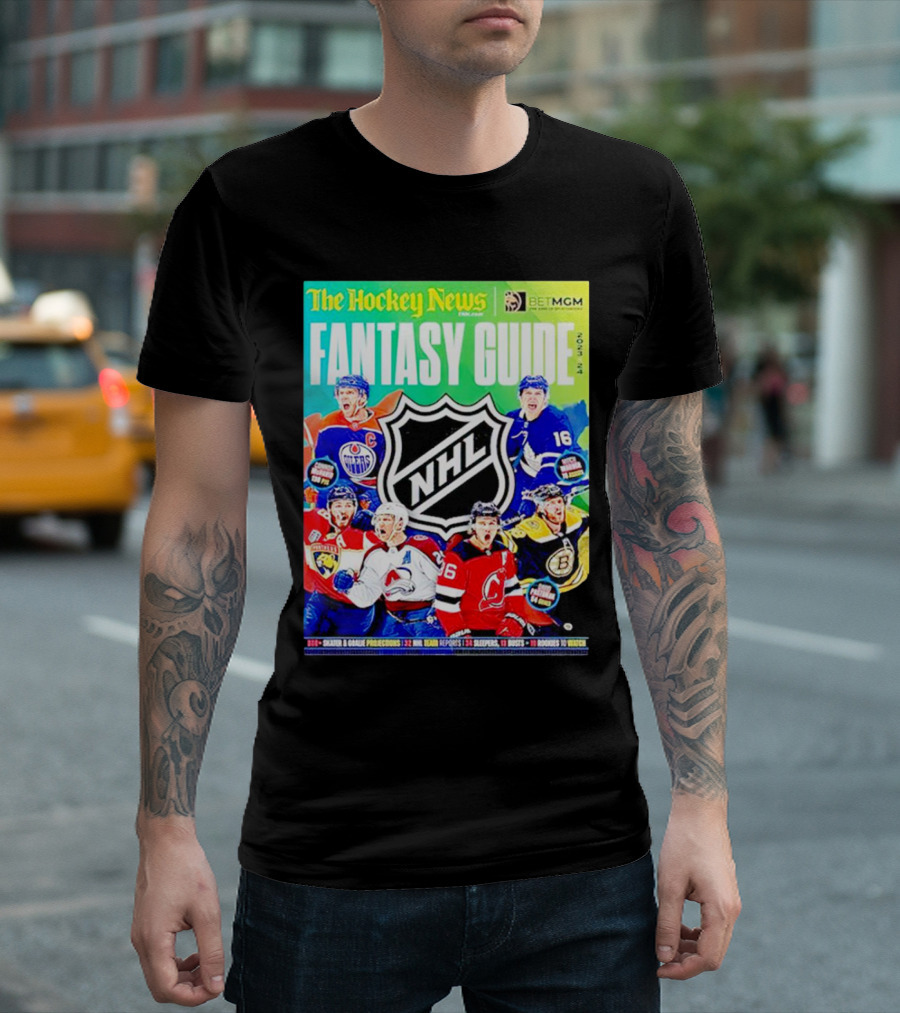 The Hockey News Fantasy Guide 2023-24 NHL Cover Featuring Erik Karlsson Cale Makar T-Shirt