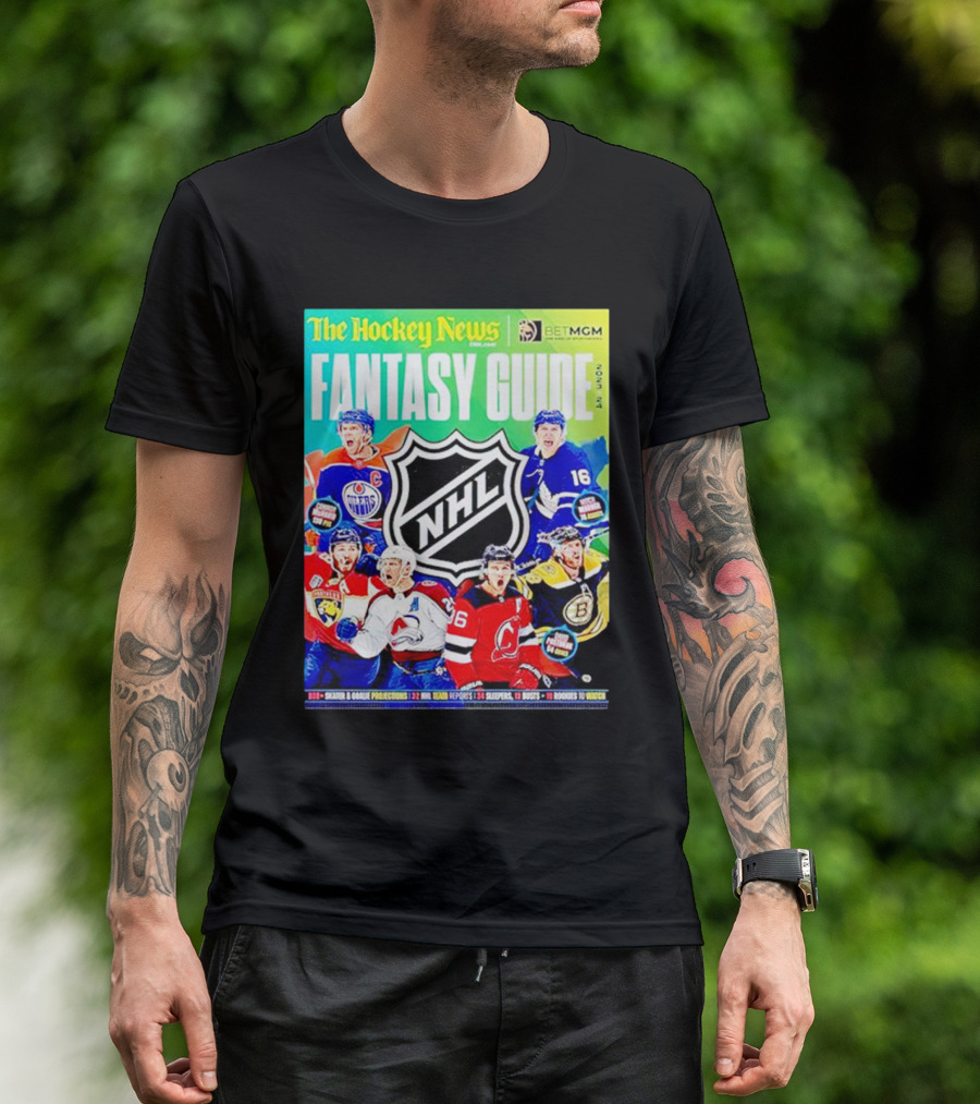 The Hockey News Fantasy Guide 2023-24 NHL Cover Featuring Erik Karlsson Cale Makar T-Shirt