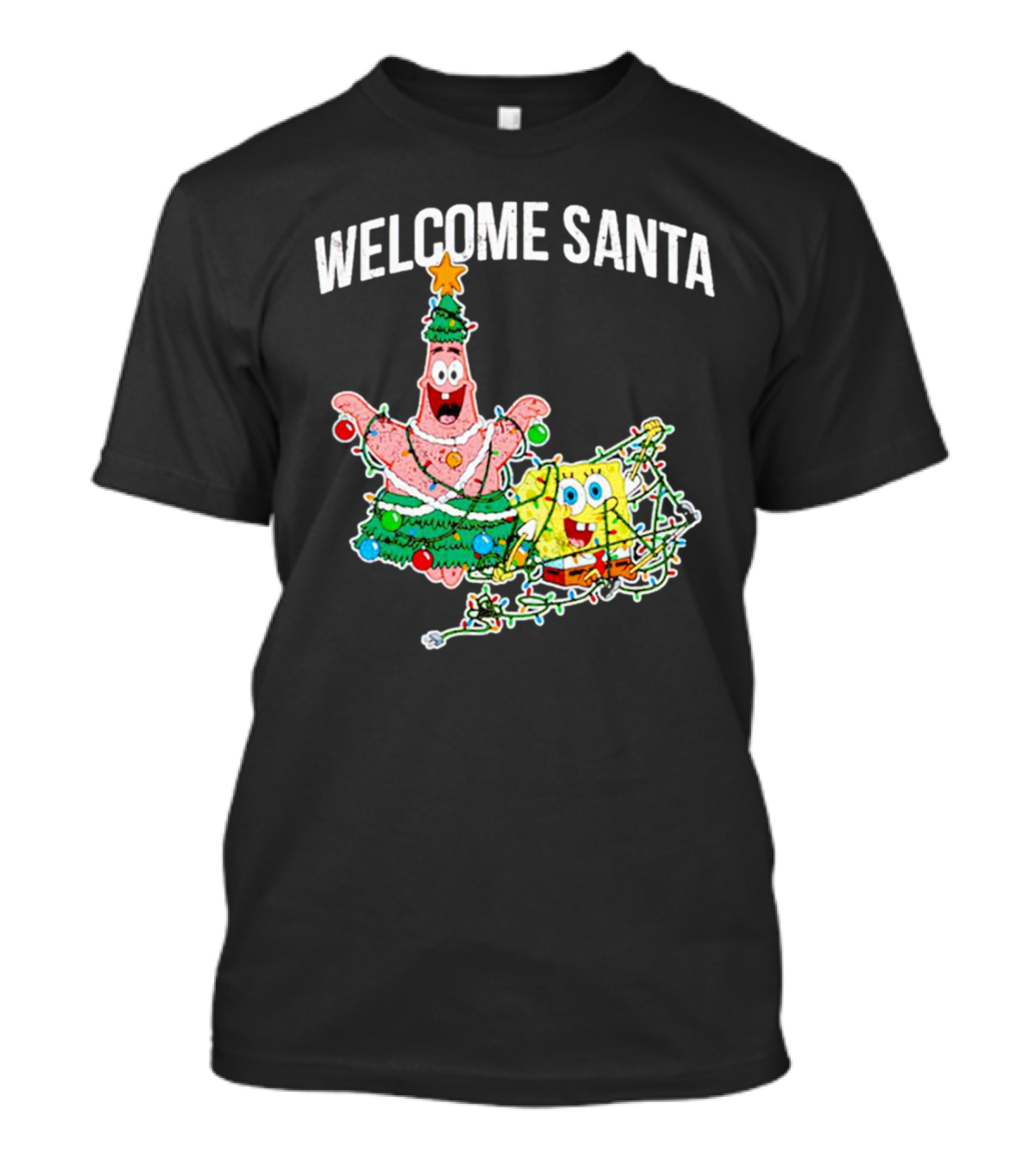 Welcome Santa Patrick Star Christmas Lights SpongeBob T-Shirt