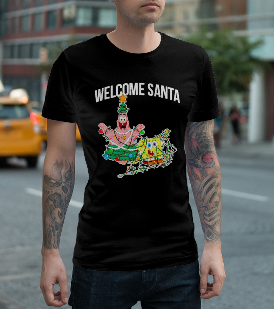 Welcome Santa Patrick Star Christmas Lights SpongeBob T-Shirt
