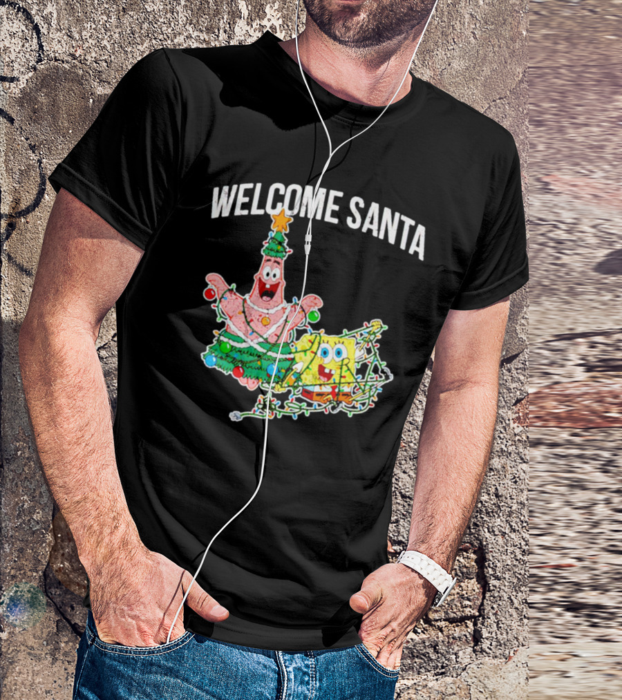 Welcome Santa Patrick Star Christmas Lights SpongeBob T-Shirt