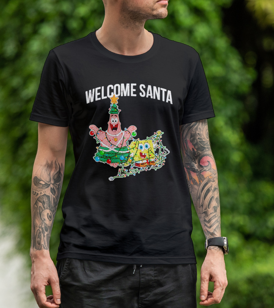 Welcome Santa Patrick Star Christmas Lights SpongeBob T-Shirt