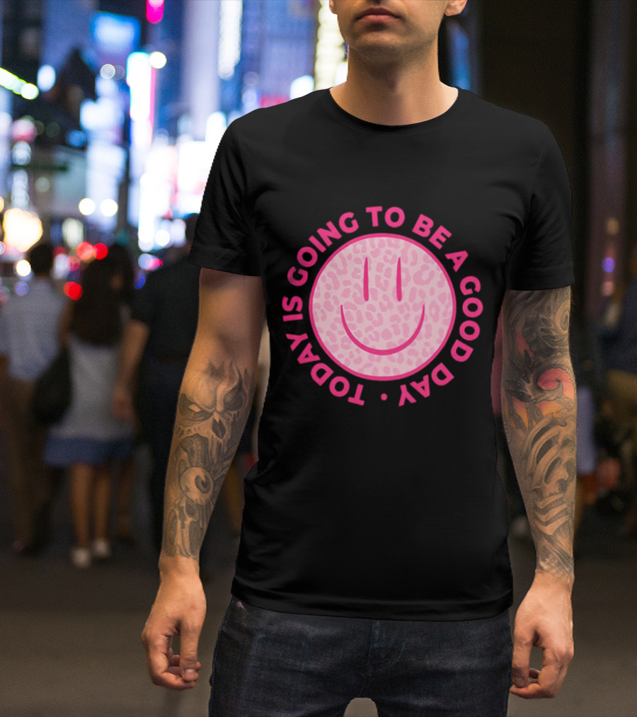 Preppy Pink Leopard Smiley Face Today Is Going To Be A Good Day T-Shirt