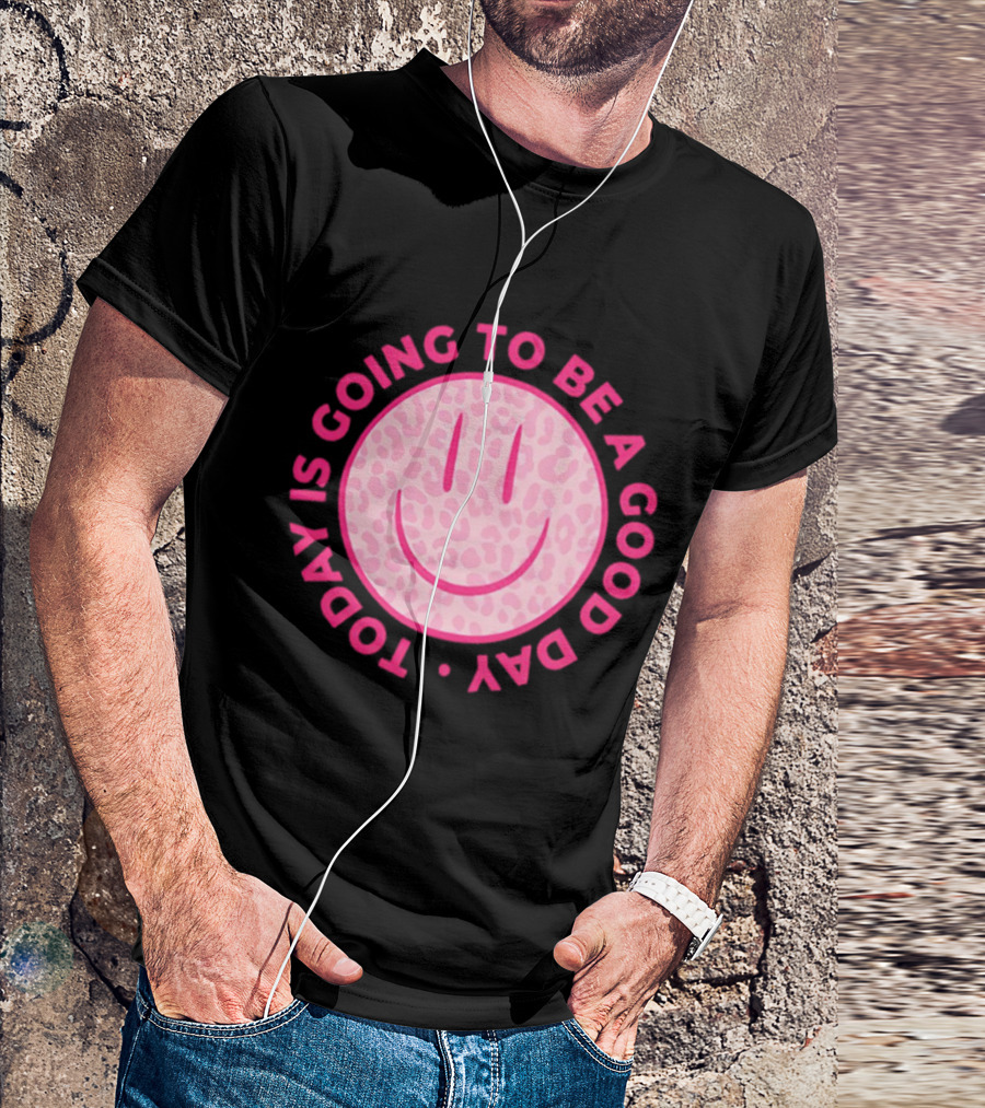Preppy Pink Leopard Smiley Face Today Is Going To Be A Good Day T-Shirt