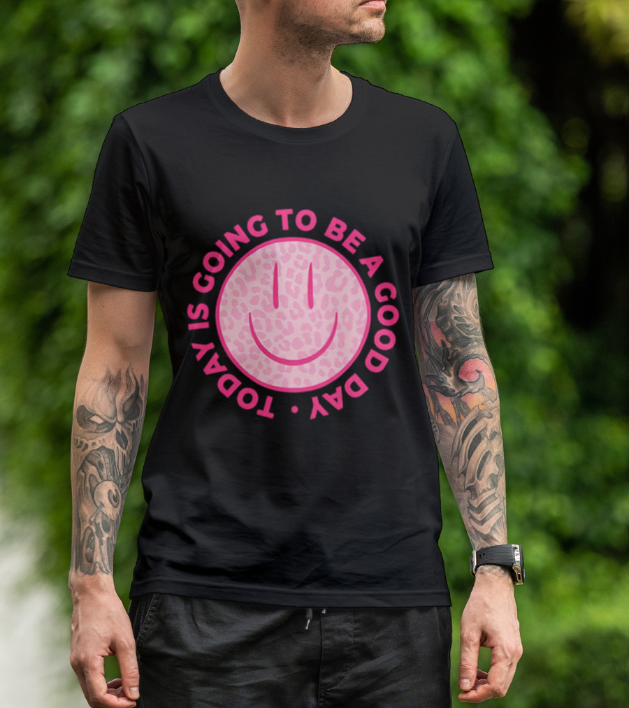 Preppy Pink Leopard Smiley Face Today Is Going To Be A Good Day T-Shirt