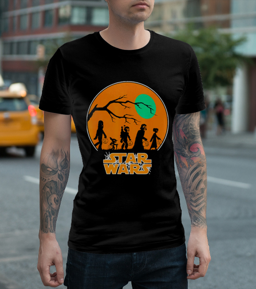 Star Wars Halloween Trick-or-Treating Silhouette Moon T-Shirt