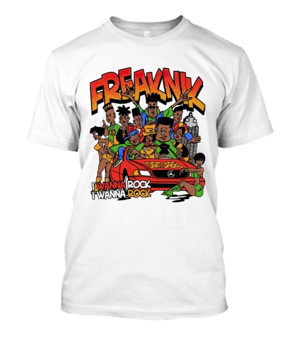 FreakNik I Wanna Rock Cartoon Characters In Red Car T-Shirt