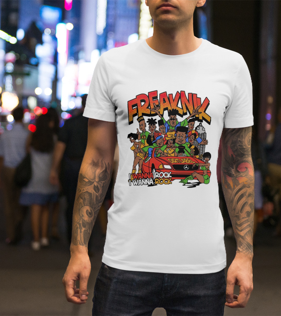 FreakNik I Wanna Rock Cartoon Characters In Red Car T-Shirt