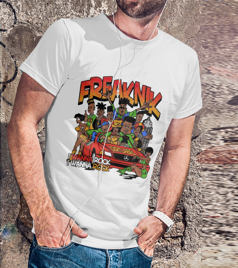 FreakNik I Wanna Rock Cartoon Characters In Red Car T-Shirt