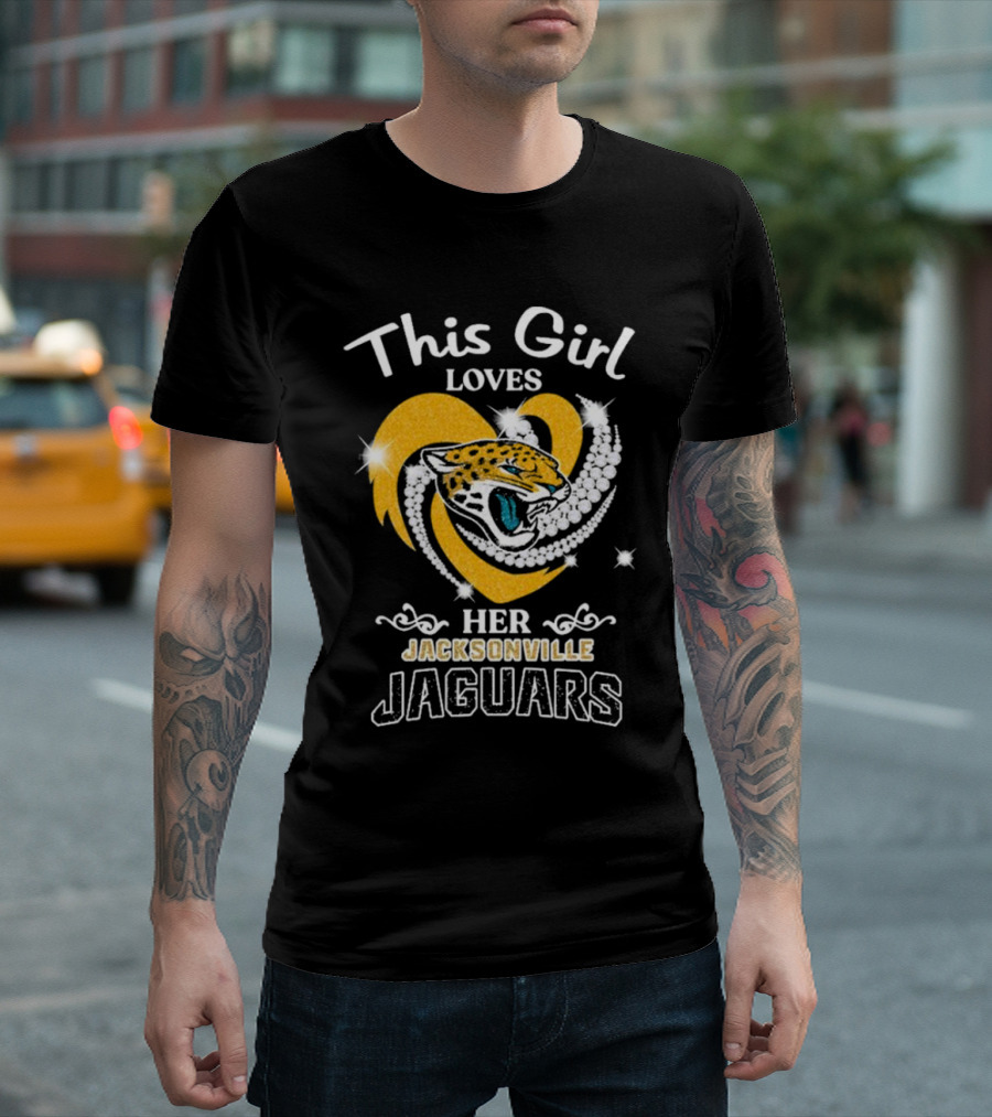 This Girl Loves Her Jacksonville Jaguars Heart with Diamonds and Jaguar T-Shirt