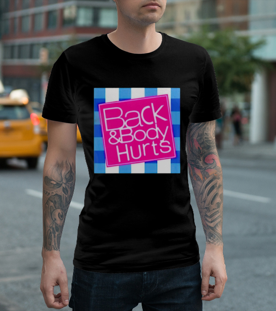 Back and Body Hurts Pink Square Blue Checkered T-Shirt