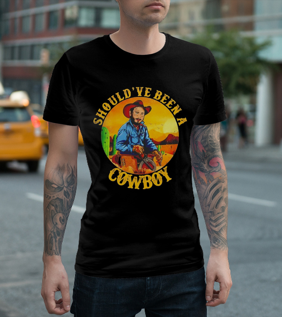 Should’ve Been a Cowboy Vintage Desert Scene with Cactus and Mountains T-Shirt