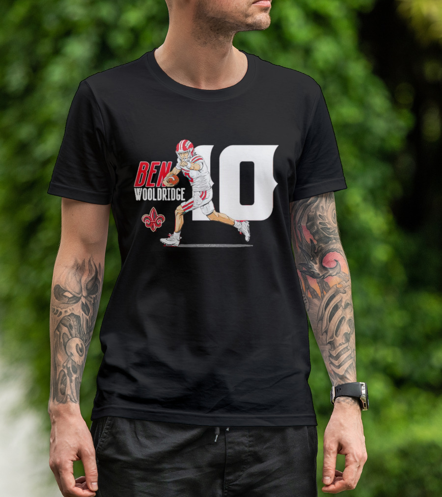 Ben Wooldridge Louisiana Ragin' Cajuns Number 10 Football Fleur-de-Lis Caricature T-Shirt