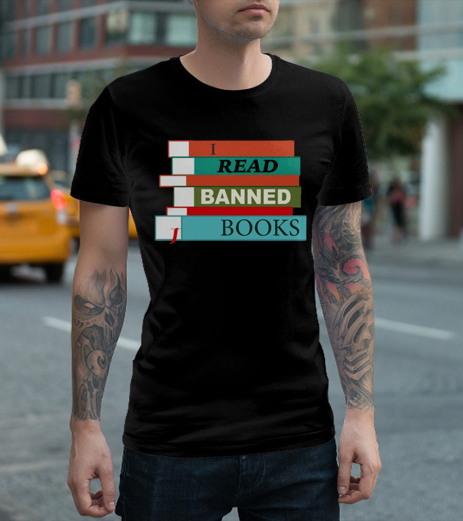I Read Banned Books Stacked Colorful Titles T-Shirt