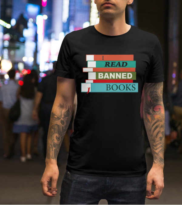 I Read Banned Books Stacked Colorful Titles T-Shirt