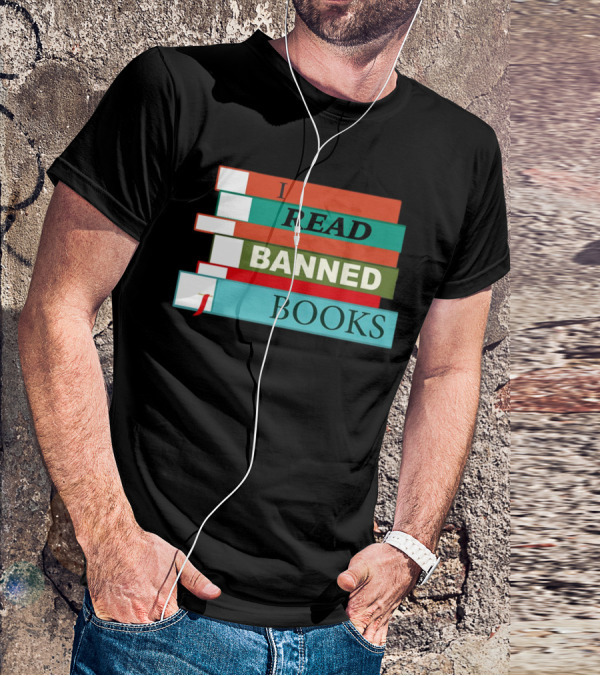 I Read Banned Books Stacked Colorful Titles T-Shirt