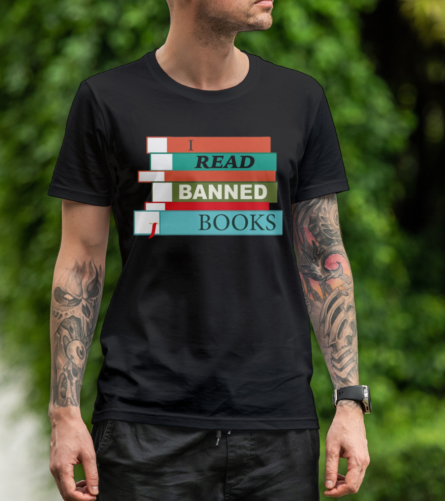 I Read Banned Books Stacked Colorful Titles T-Shirt
