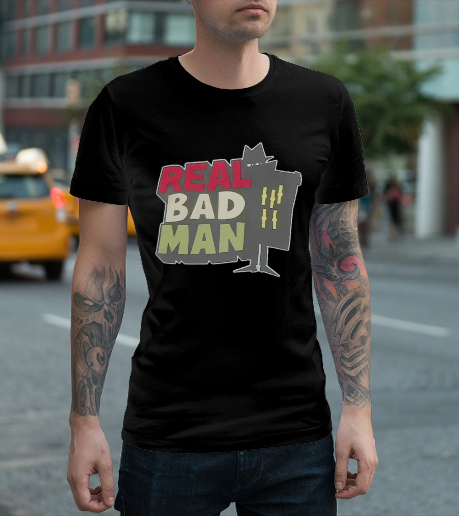 Real Bad Man with Iconic Silhouette and Stripes T-Shirt