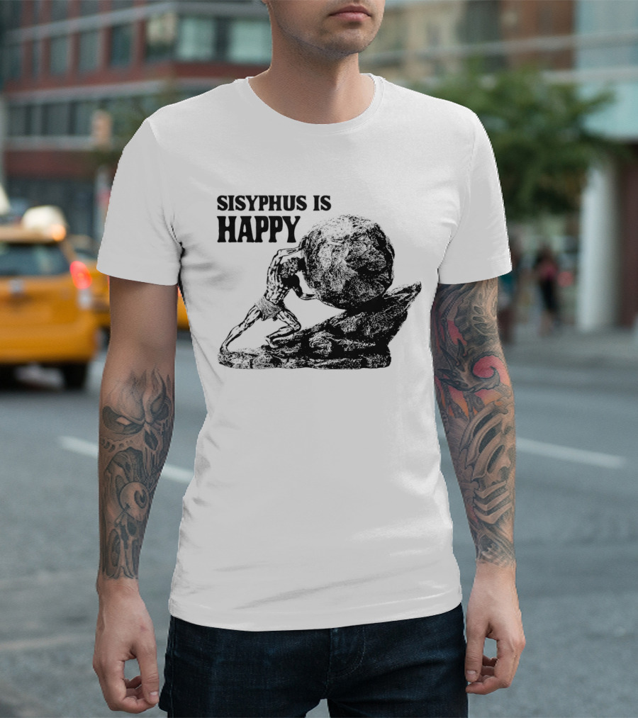 Sisyphus Is Happy Mythical Boulder Push Scene T-Shirt