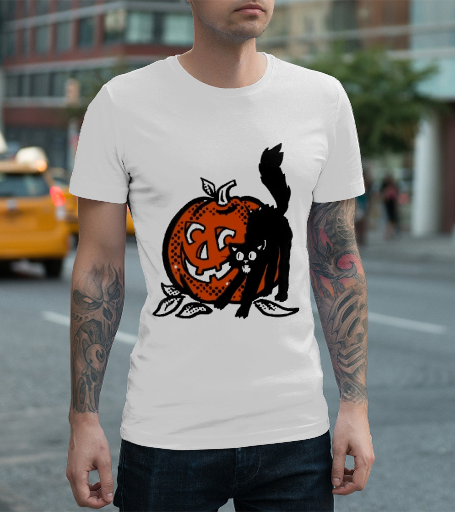Vintage Halloween Pumpkin and Black Cat T-Shirt