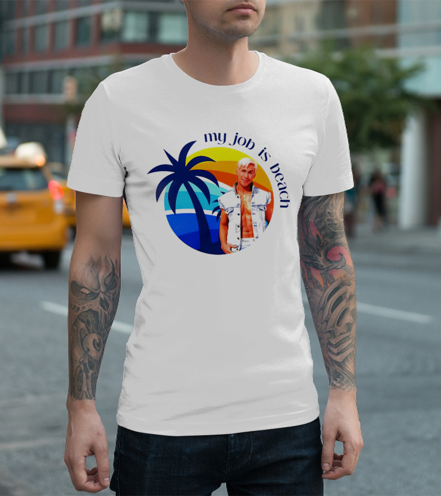 Barbie My Job is Beach Ken Sunset Palm Tree T-Shirt