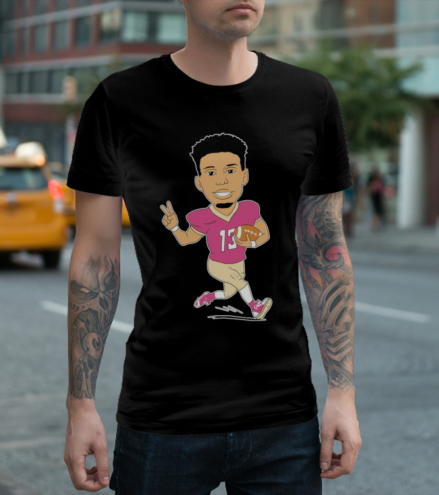 Jordan Travis Cartoon Character Football Peace Sign T-Shirt
