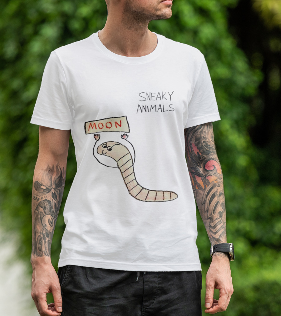 Sneaky Animals Moon Worm Holding Sign T-Shirt