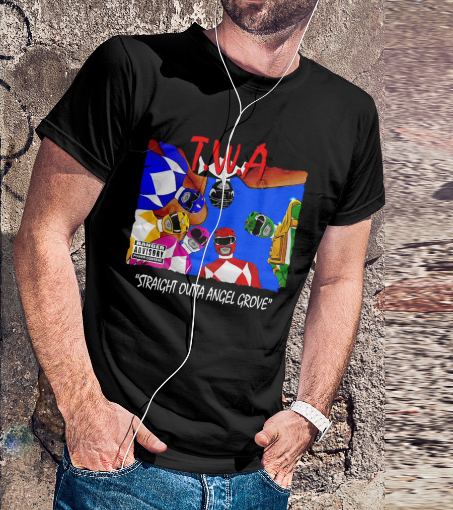 T.W.A Mighty Morphin Power Rangers Straight Outta Angel Grove Ranger Advisory Power Content T-Shirt