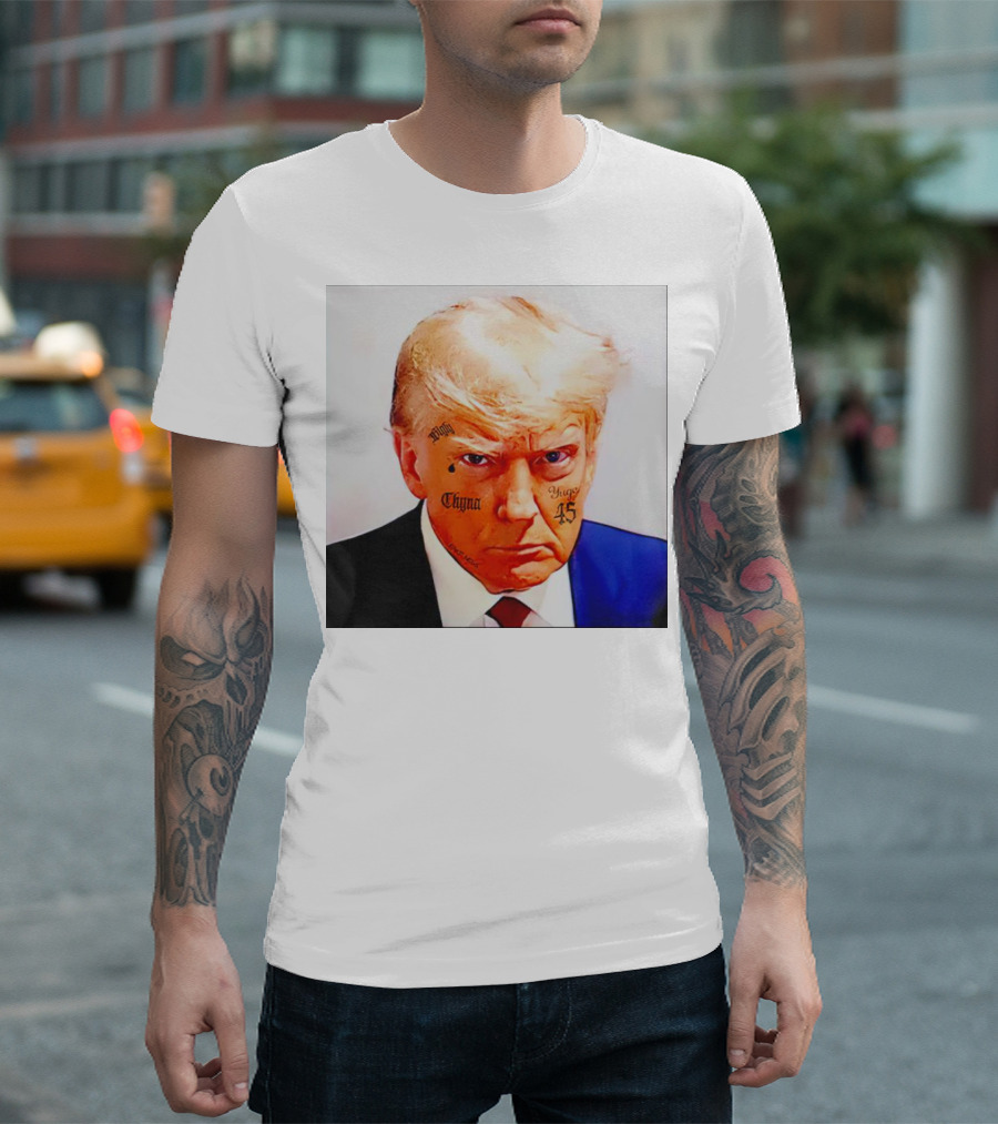 Donald Trump Tattoo Face with Maga China 45 Text Elements T-Shirt