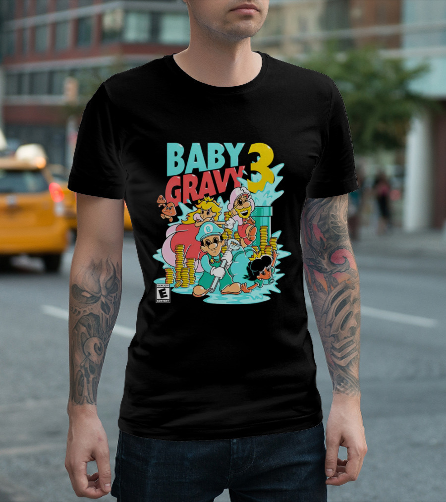 Baby Gravy 3 Bros Funny Mario Parody Explicit Content T-Shirt