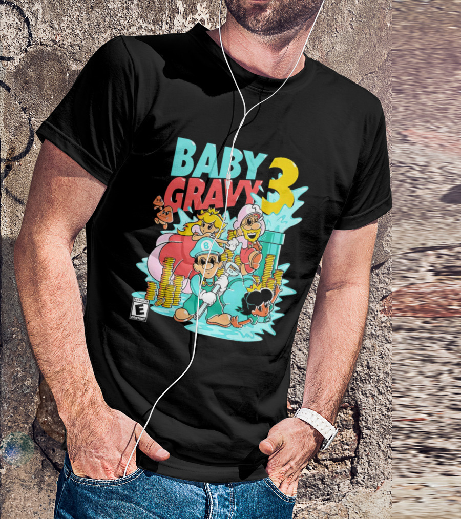 Baby Gravy 3 Bros Funny Mario Parody Explicit Content T-Shirt