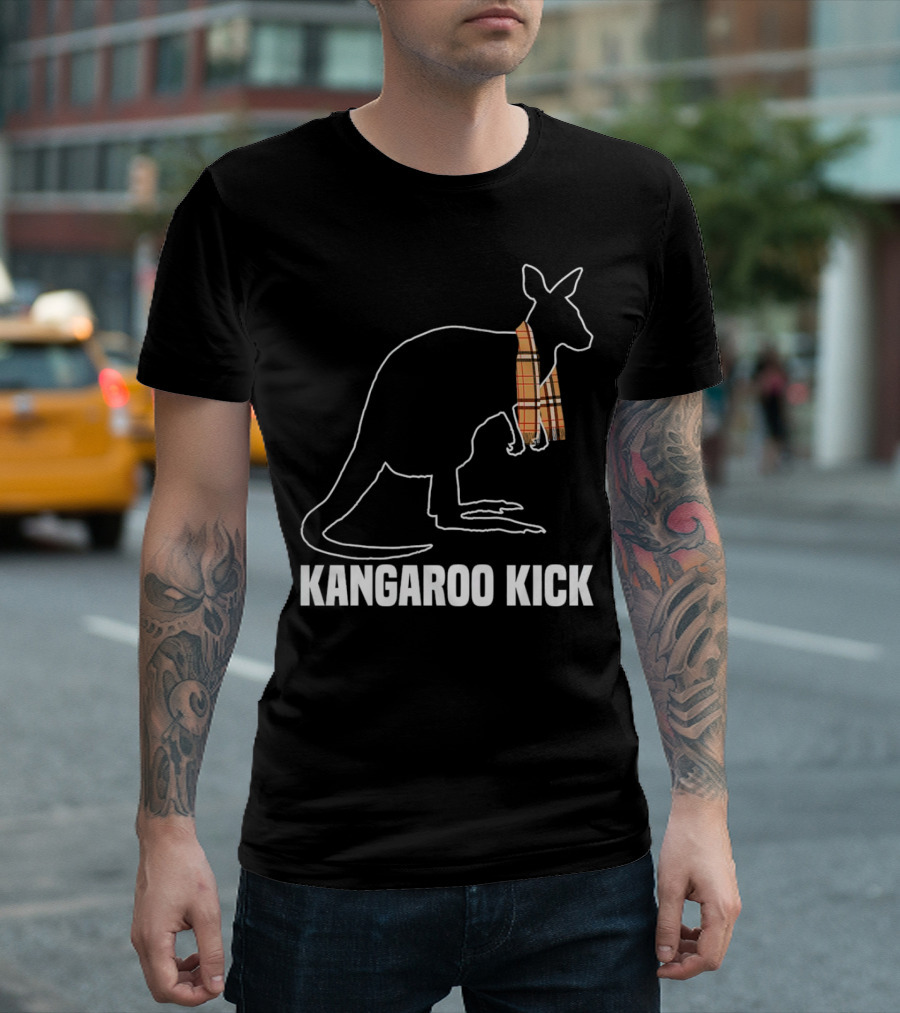 Kangaroo Kick Silhouette with Plaid Scarf T-Shirt