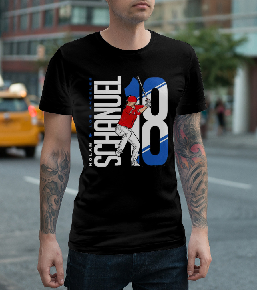 Nolan Schanuel 18 Los Angeles Angels Baseball Player Swinging T-Shirt